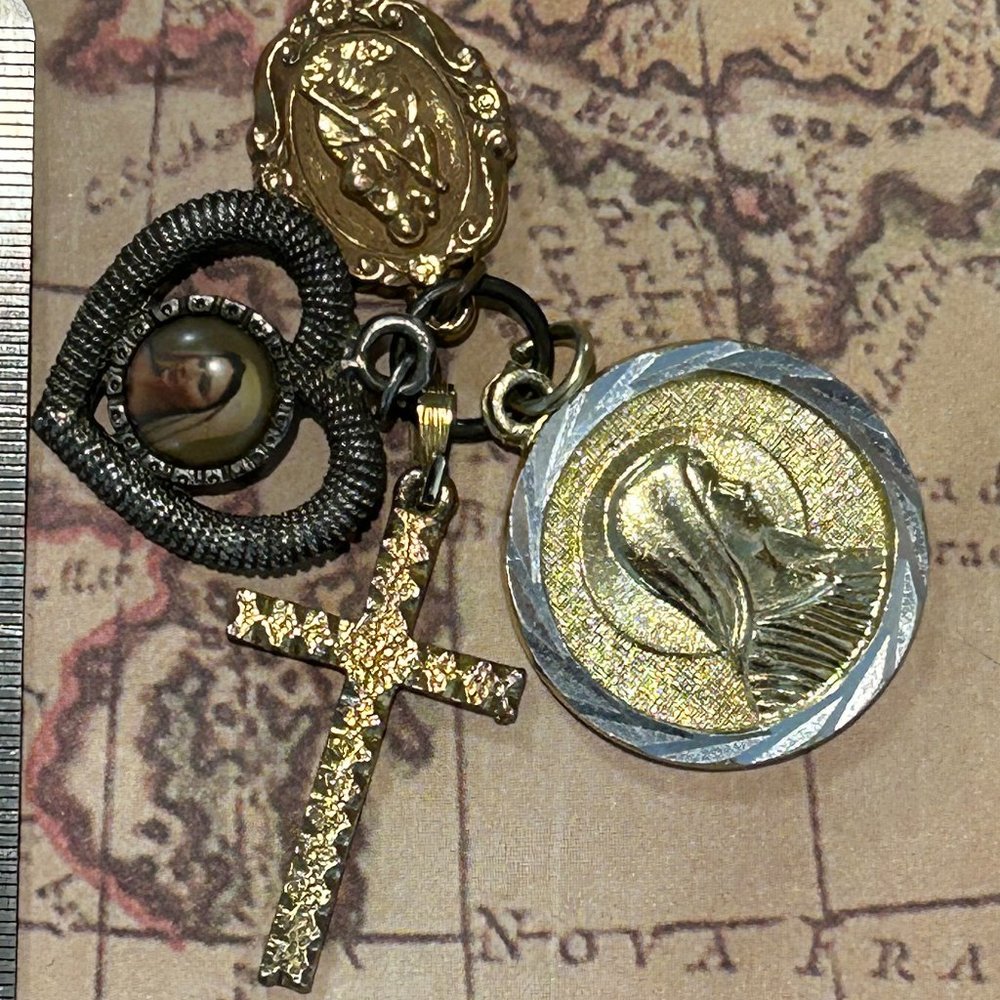 Lot Set Vintage Religious Catholic Medal Pendants Cross Heart Virgin Mary